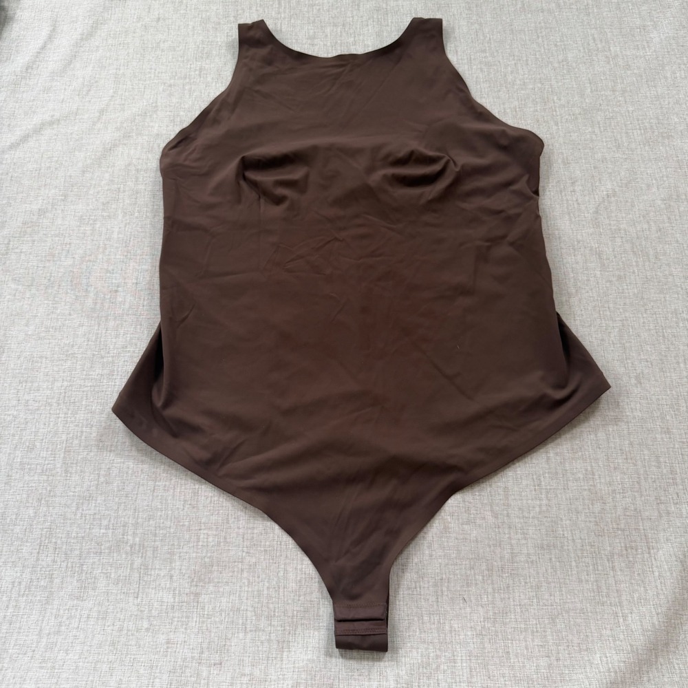 Pinsy Seamless Thong Bodysuit 3X High Neck Scoop Back Shapewear chocolate brown